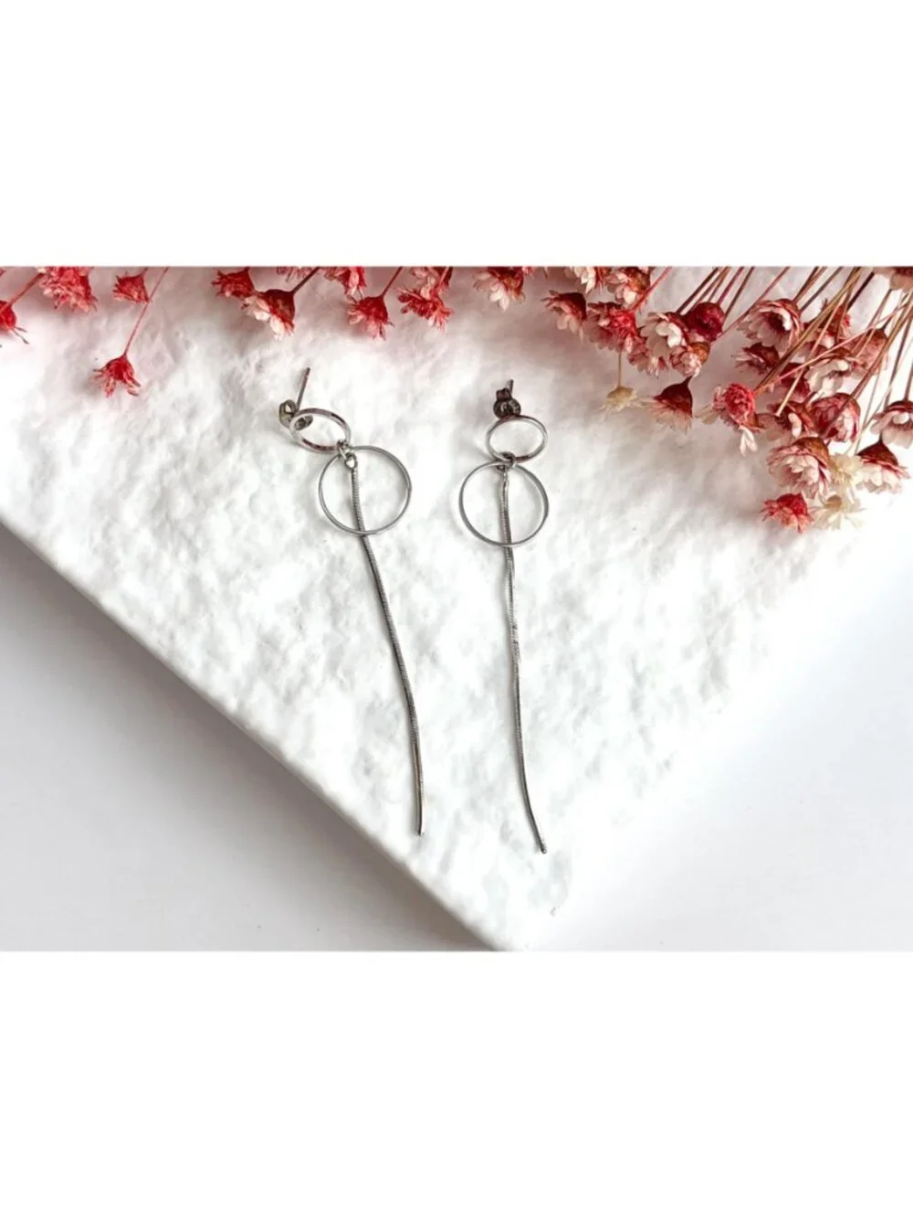 Minimalist Double Circle Vintage Sterling Silver 925 Dangle Drop Earrings